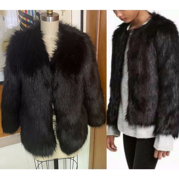 LOVERS + FRIENDS black Adora Faux Fur Jacket XS coat Rocker 0 2 4 - Picture 8 of 10